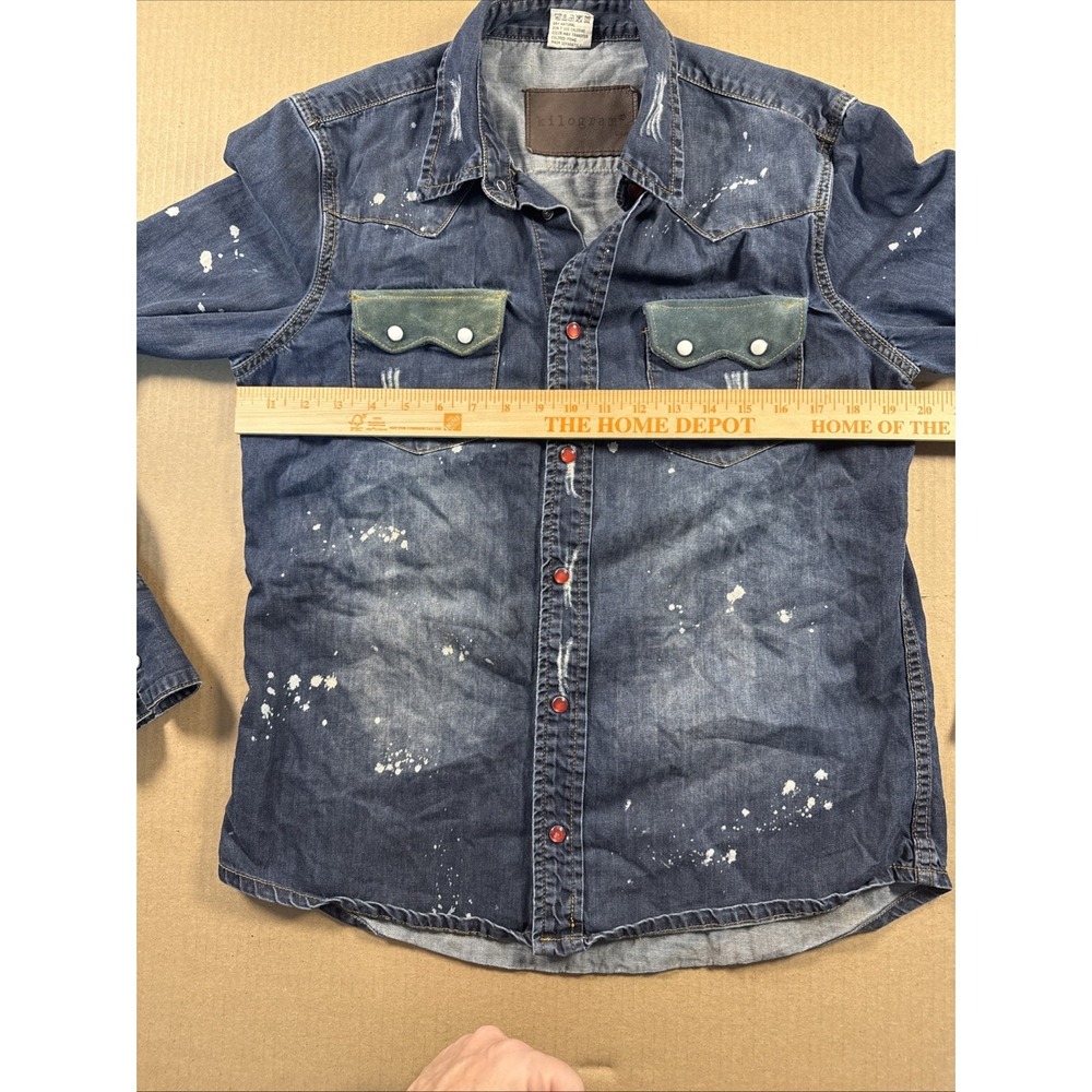Distressed Western Pearl snap Denim Button-Up Shirt Size Medium, Kilogram - Picture 4 of 9